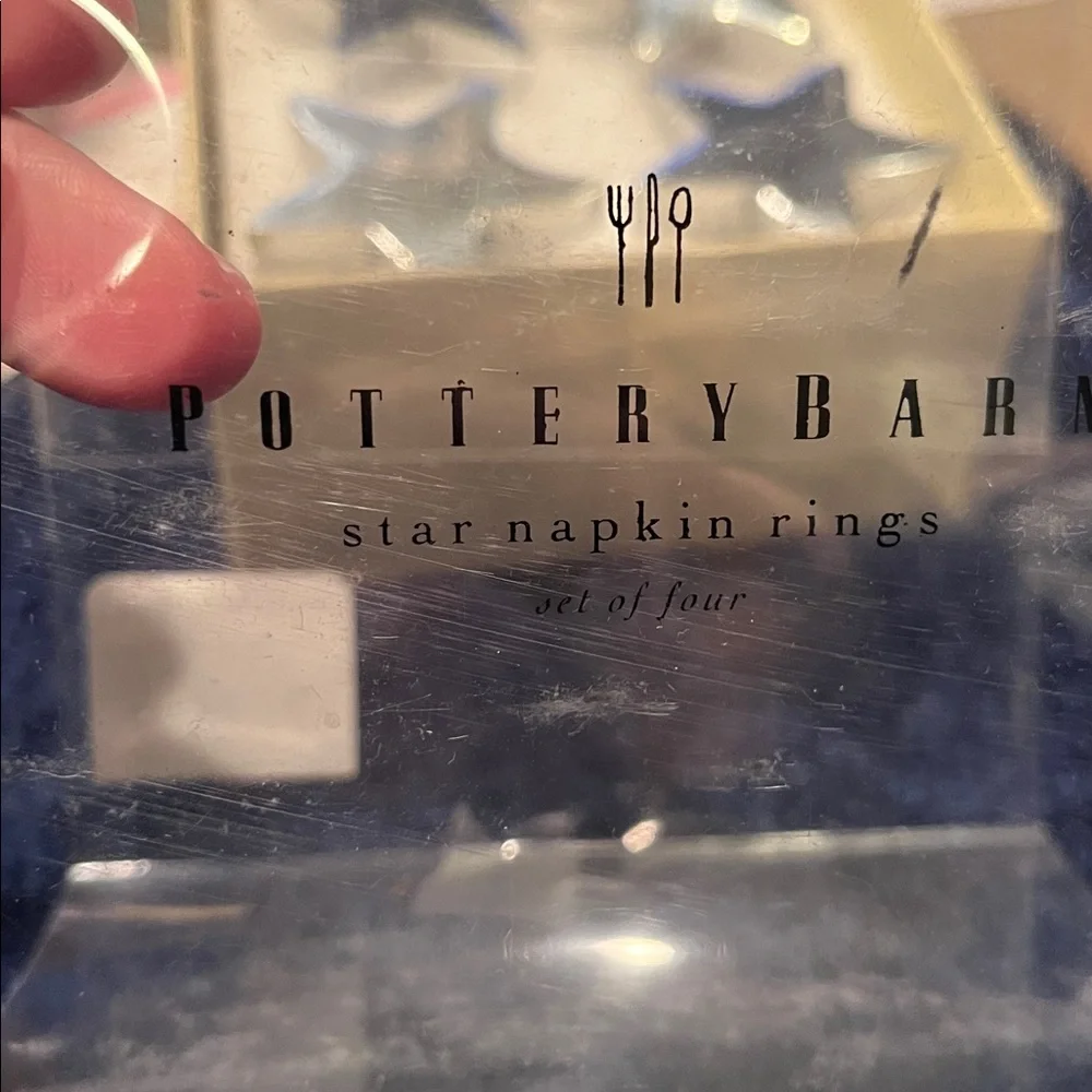 Set of 4 Pottery Barn Silver Tone Star Napkin Rings thick metal heavy duty VGUC